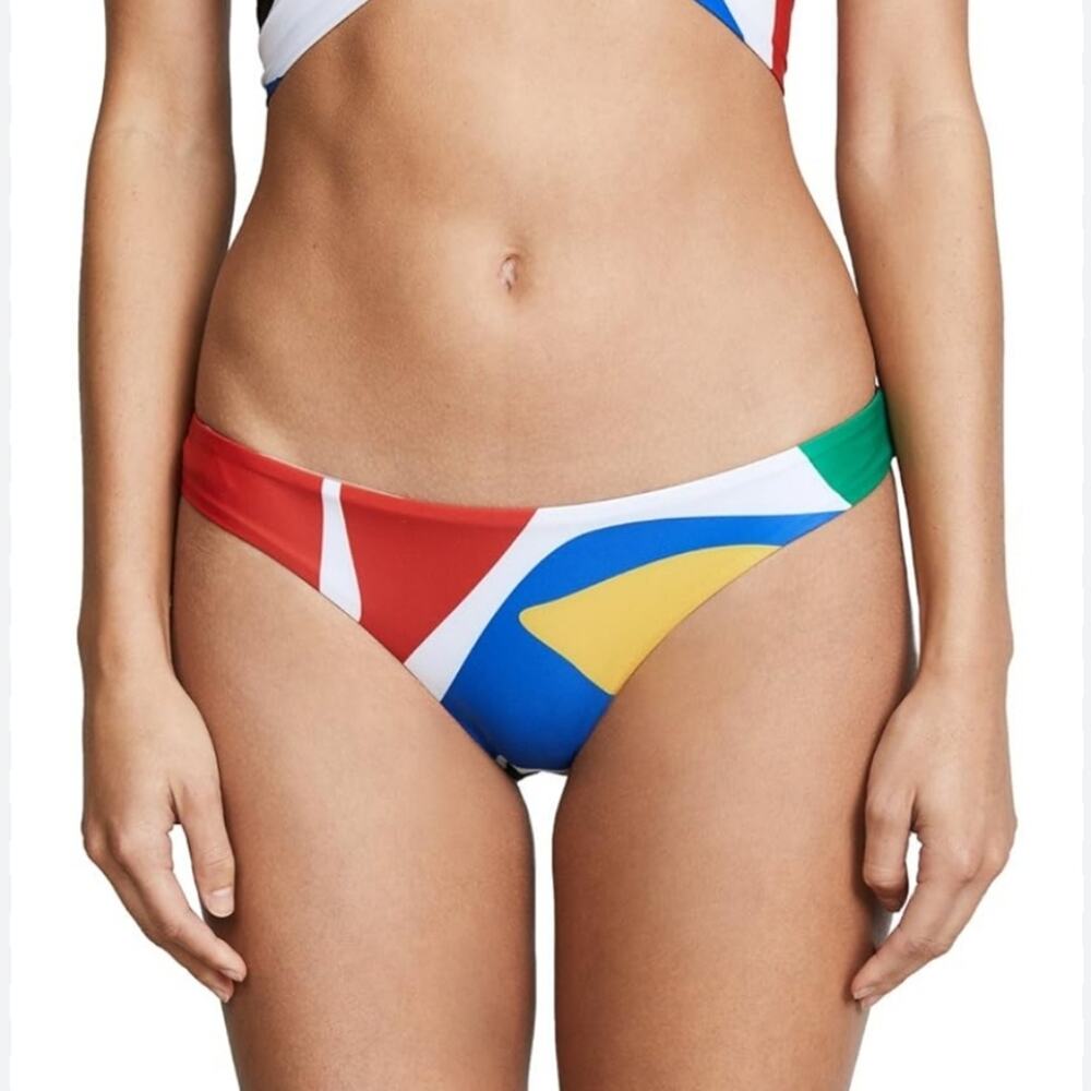 Mara Hoffman Zoa Low Rise Bikini Bottom Cream Multi Recycled Swim XL NWT